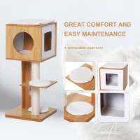 PawHut Ansamblu pentru Pisici cu 2 Stalpi din Lemn si Sisal si Perne pe 3 Nieluri 50 x 40 x91cm(m-4)