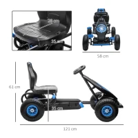 HOMCOM Kart a Pedais para Crianças 5-12 Anos com Assento Ajustável Pneus Insufláveis Amortecimento e Travão de Mão 121x58x61cm Azul(m-3)