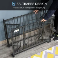 PawHut Transportbox auf 4 Rollen 94 cm x 58 cm x 69,5 cm Metall, PP, Schwarz(m-7)