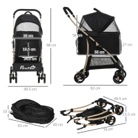 PawHut Carucior Detasabil pentru Animale de Companie, Carucior de Calatorie 3 in 1 pentru Caini si Pisici, Geanta de Transport Pliabila cu Roti Universale cu Frana, Copertina Cos de Depozitare, Negru(m-3)