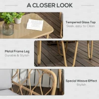 Outsunny Set canapea din ratan PE din 4 piese, Seturi de mobilier de conversatie pentru gradina impletite, cu impletitura rotunda, cu perne groase capitonate si masuta cu sticla pentru balcon(m-6)
