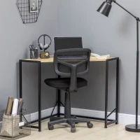HOMCOM Bureau d'angle style industriel bureau Informatique cadre en en métal et bois 80 x 80 x 75,5 cm bois naturel(m-7)