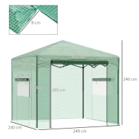 Outsunny Estufa de Jardim com 2 Janelas e Porta com Zíper de Aço e PE Verde 240x240x240 cm(m-3)