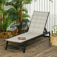 Outsunny Outdoor PE Rattan Sun Loungers, Patio Wicker Chaise Lounge Chair with 5-Position Backrest, Wheels for Sun Room, Garden, Poolside, Grey(m-2)