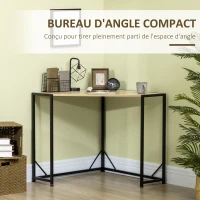 HOMCOM Bureau d'angle style industriel bureau Informatique cadre en en métal et bois 80 x 80 x 75,5 cm bois naturel(m-4)