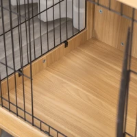 PawHut Transportbox aus Holz, Hundebox 81 cm x 58,5 cm x 76 cm Eiche Stahl Braun + Schwarz(m-9)