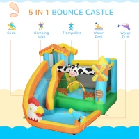 Outsunny Castel Gonflabil 5‑in‑1 Copii – Ferma cu Tobogan & Piscina(m-4)