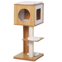 PawHut Ansamblu pentru Pisici cu 2 Stalpi din Lemn si Sisal si Perne pe 3 Nieluri 50 x 40 x91cm(m-8)