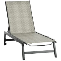 Outsunny Outdoor PE Rattan Sun Loungers, Patio Wicker Chaise Lounge Chair with 5-Position Backrest, Wheels for Sun Room, Garden, Poolside, Grey(m-1)