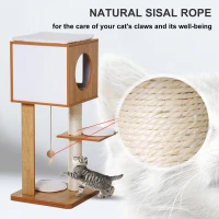 PawHut Ansamblu pentru Pisici cu 2 Stalpi din Lemn si Sisal si Perne pe 3 Nieluri 50 x 40 x91cm(m-7)