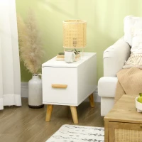 HOMCOM Mesa Auxiliar con Tapa Abatible Cajón y Patas de Madera de Caucho para Salón Dormitorio 60x30x48,5 cm Blanco(m-2)