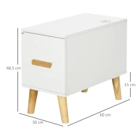 HOMCOM Mesa Auxiliar con Tapa Abatible Cajón y Patas de Madera de Caucho para Salón Dormitorio 60x30x48,5 cm Blanco(m-3)