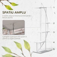 Outsunny Jardiniera din Metal cu 5 Etajere, Suport de flori pentru Interior si Exterior, 53x33x154cm, Alb(m-6)