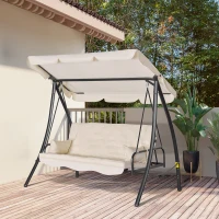Outsunny Dondolo da Giardino 3 Posti con Tetto Reclinabile Trasformabile Letto in Poliestere Crema 209 x 114 x 170cm(m-10)