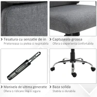 Homcom Fotoliu de Birou Rotativ cu Spatar Inalt Reglabil in Tesatura, Gri, 50x56.5x117-127cm(m-7)