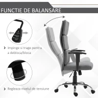 Homcom Fotoliu de Birou Rotativ cu Spatar Inalt Reglabil in Tesatura, Gri, 50x56.5x117-127cm(m-5)