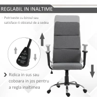 Homcom Fotoliu de Birou Rotativ cu Spatar Inalt Reglabil in Tesatura, Gri, 50x56.5x117-127cm(m-4)