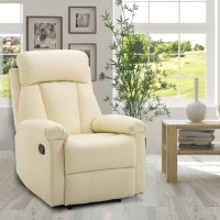 HOMCOM Poltrona Relax Reclinável Estofado em PU Poltrona de Sala de Estar com Apoio para os Pés Retrátil Encosto Alto Apoio para os Braços e Assento Acolchoado Grosso 80x97x107cm Bege(m-10)