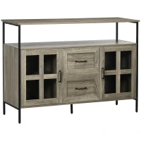 HOMCOM Buffet meuble de rangement 2 portes vitrées avec étagère 2 tiroirs grand plateau - dim. 121L x 40l x 87H cm(m-1)