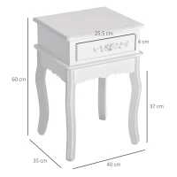HOMCOM Noptiera cu Sertar in Lemn Alb, 40 x 30 x 60cm(m-3)