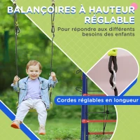Outsunny Balançoire enfant extérieur portique 5 agrès + panier de basket dim. 4,35L x 1,35l x 1,77H m PE oxford acier époxy(m-6)