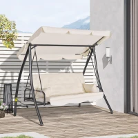 Outsunny Dondolo da Giardino 3 Posti con Tetto Reclinabile Trasformabile Letto in Poliestere Crema 209 x 114 x 170cm(m-2)