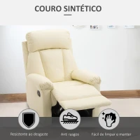 HOMCOM Poltrona Relax Reclinável Estofado em PU Poltrona de Sala de Estar com Apoio para os Pés Retrátil Encosto Alto Apoio para os Braços e Assento Acolchoado Grosso 80x97x107cm Bege(m-7)