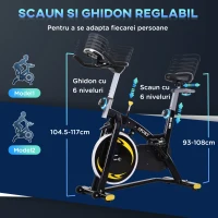 HOMCOM bicicleta fitness, cu monitor LCD 126x70x94cm negru(m-7)