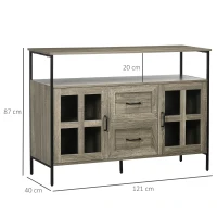 HOMCOM Buffet meuble de rangement 2 portes vitrées avec étagère 2 tiroirs grand plateau - dim. 121L x 40l x 87H cm(m-3)