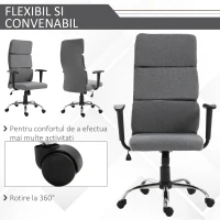 Homcom Fotoliu de Birou Rotativ cu Spatar Inalt Reglabil in Tesatura, Gri, 50x56.5x117-127cm(m-6)