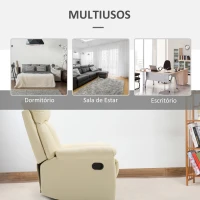 HOMCOM Poltrona Relax Reclinável Estofado em PU Poltrona de Sala de Estar com Apoio para os Pés Retrátil Encosto Alto Apoio para os Braços e Assento Acolchoado Grosso 80x97x107cm Bege(m-6)