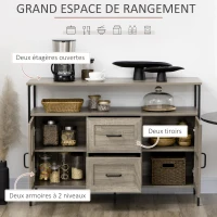 HOMCOM Buffet meuble de rangement 2 portes vitrées avec étagère 2 tiroirs grand plateau - dim. 121L x 40l x 87H cm(m-4)