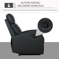 HOMCOM Fotoliu Relax Rabatabil Ergonomic Piele Sintetica 65 × 92 × 100cm, Negru(m-7)