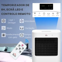 HOMCOM Climatizador de Ar Portátil Silencioso 65W Humidificador Ventoinha com Temporizador Oscilação 3 Velocidades 3 Modos 32x37x74 cm Branco(m-7)