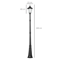 Outsunny 2.4 m Garden Lamp Post Light, LED Solar Powered Patio Path Lighting Lamp with Aluminium Frame, PIR Motion Sensor for Lawn, Pathway, Driveway, Black(m-3)