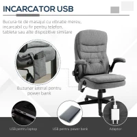 Fotoliu Relax cu Masaj Vinsetto cu Interfata USB si Inaltime Reglabila, 68,5x72x109-119cm, Gri(m-5)