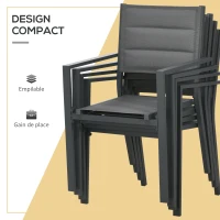 Outsunny Salon de jardin en aluminium et textilène table extensible 4 chaises empilables 4 personnes gris(m-5)