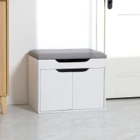 HOMCOM Schuhbank mit Schrank, aufklappbar, inkl. Sitzpolster, 60 cm x 40 cm x 50 cm, Weiß + Grau(m-2)