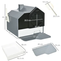 PawHut Hooded Cat Litter Tray with Scoop, Cat Litter Box with Drawer Pan, Handle, Deodorants, Hut Design, Front Entrance, 47 x 45 x 42cm - Grey(m-3)