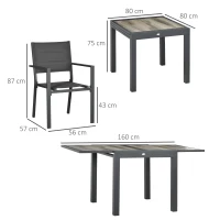 Outsunny Salon de jardin en aluminium et textilène table extensible 4 chaises empilables 4 personnes gris(m-3)