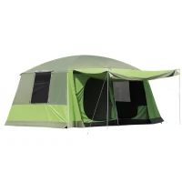 Outsunny Tunnel Tent Camping Shelter w/ Porch, Two Rooms, Lamp Hook, Portable Carry Bag(m-1)
