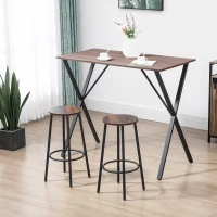 HOMCOM Bar Stools, Set of 2 Kitchen Breakfast Stools with Sturdy Steel Frame, Industrial Tall Bar Chairs, 65cm High Seat, Rustic Brown(m-10)