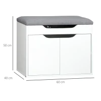 HOMCOM Schuhbank mit Schrank, aufklappbar, inkl. Sitzpolster, 60 cm x 40 cm x 50 cm, Weiß + Grau(m-3)