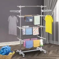HOMCOM Folding Cloth Rail Adjustable Garment Rack With Wheels (4 Layer)(m-14)