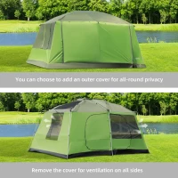 Outsunny Tunnel Tent Camping Shelter w/ Porch, Two Rooms, Lamp Hook, Portable Carry Bag(m-7)