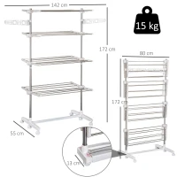 HOMCOM Folding Cloth Rail Adjustable Garment Rack With Wheels (4 Layer)(m-3)