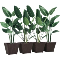 Outsunny Outdoor Planter Pack of 4, Rattan Effect Plant Pots Indoor Stackable Design, for Garden Patio Porch Deck, Brown(m-1)