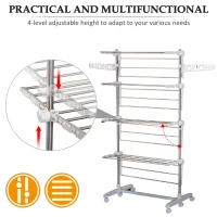 HOMCOM Folding Cloth Rail Adjustable Garment Rack With Wheels (4 Layer)(m-4)