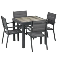 Outsunny Salon de jardin en aluminium et textilène table extensible 4 chaises empilables 4 personnes gris(m-1)