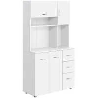 HOMCOM 66" Wood Kitchen Pantry Storage Cabinet Microwave Oven Stand with Storage - White(m-1)